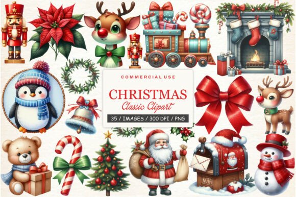 Download Watercolor Classic Christmas Clipart - Christmas clipart Collection