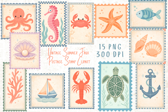 Download Vintage Summer Faux Postage Stamp PNG - Vintage summer Collection