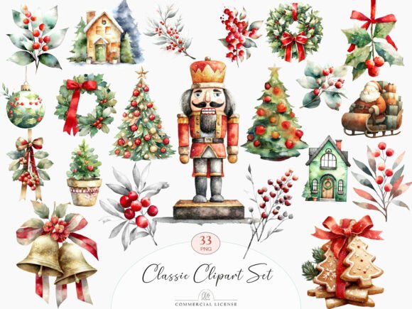 Download 33 PNG Classic Christmas Clipart Set - Christmas clipart Collection