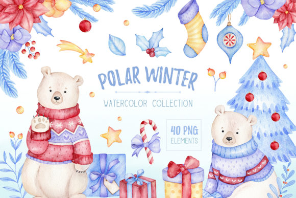 Download Watercolor Polar Bear Christmas Clipart - Christmas clipart Collection