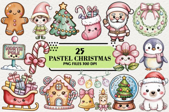Download Kawaii Pastel Christmas Clipart Bundle - Christmas clipart Collection