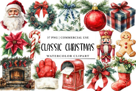Download Classic Christmas Clipart Bundle - Christmas clipart Collection