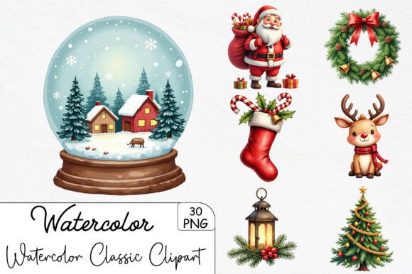Download Watercolor Classic Christmas Clipart - Christmas clipart Collection