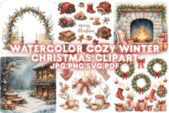 Download Watercolor Cozy Winter Christmas Clipart - Christmas clipart Collection
