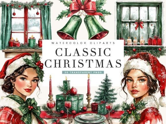 Download Classic Christmas Clipart Bundle - Christmas clipart Collection