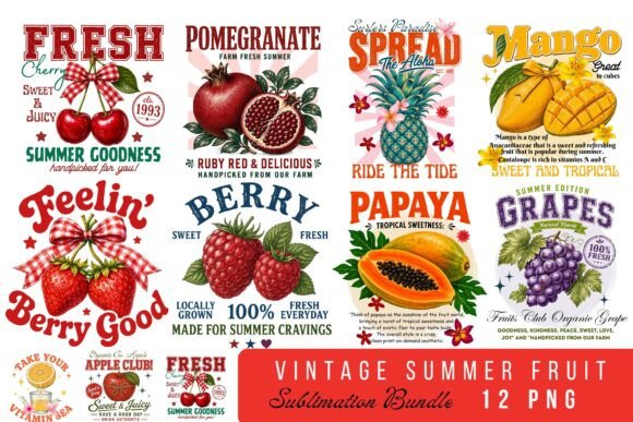 Download Vintage Summer Fruit Quotes PNG Bundle - Vintage summer Collection