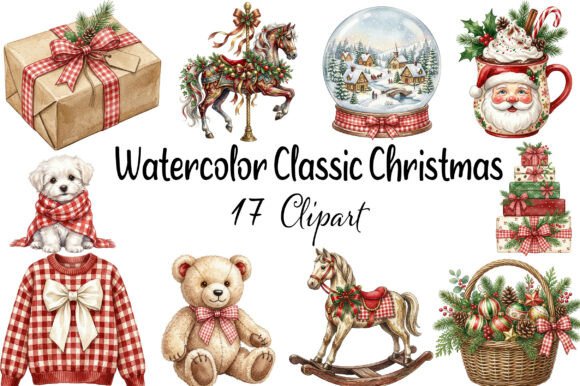 Download Watercolor Classic Christmas Clipart - Christmas clipart Collection